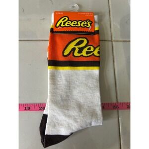 Reese's Peanut Butter Cups Crew Socks Mens Shoe Size 6-12 HSU90-MUL Orange White